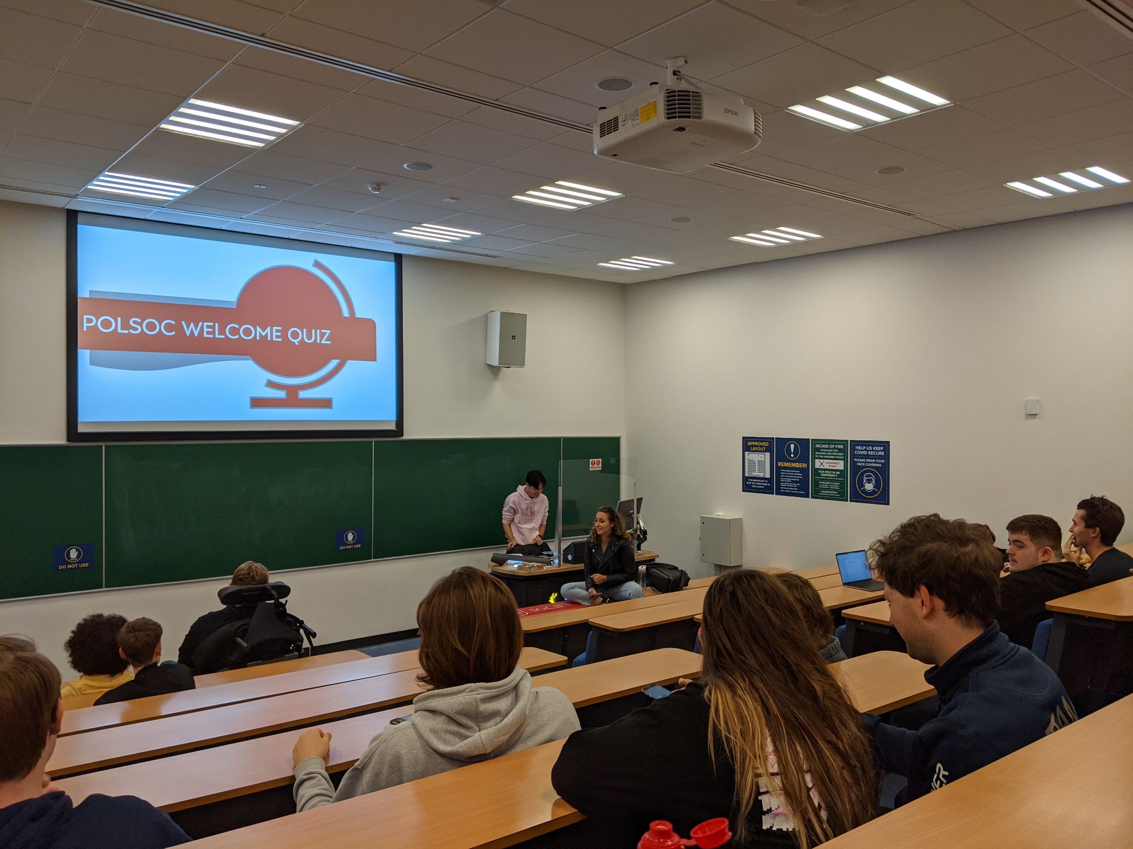 A picture of the Politics Society Pizza & Quiz Night from the left of the room.